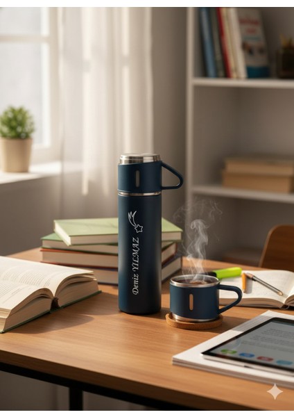 Bardaklı Termos 500ML 3'lü Set Paslanmaz Çelik Kahve Termosu A+ Kalite Hediye Çantalı