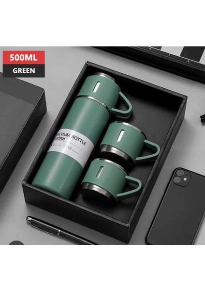 3 Bardaklı Termos Mug 450-550 ml Içecek Paslanmaz Çelik Gümüş 12 Saat modelleri