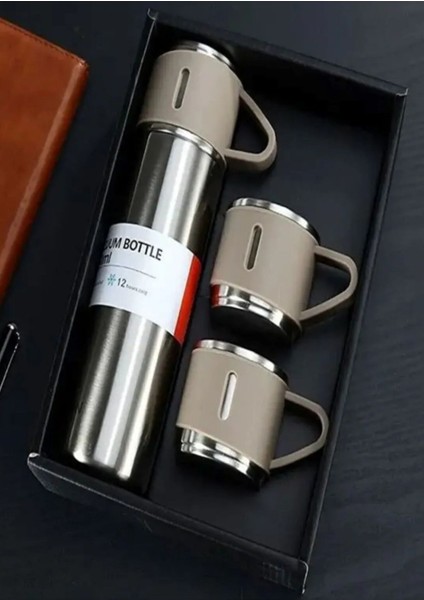 Çantalı 500ML 3 Parça Bardaklı Çelik Termos Seti (4490) Tek Kişilik Paslanmaz Çelik Çok Renkli 12 S