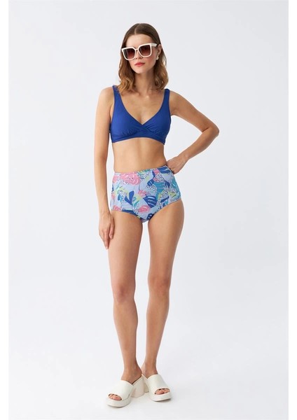 Kadın Pedli Yaprak Desenli Yüksek Bel Sax Bikini Takımı