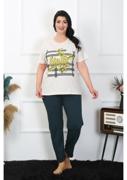 Kadın Büyük Beden Krem Pijama Takımı