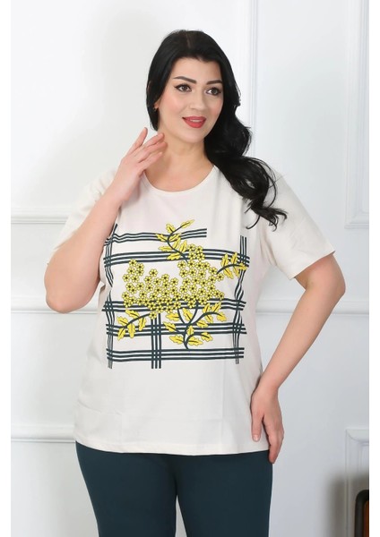 Kadın Büyük Beden Krem Pijama Takımı modelleri