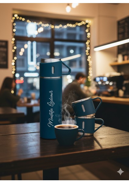 Çelik Termos Çay Termosu 500ML 3 Bardaklı Premium Set A+ Kalite Kahve Termosu Çanta Hediye