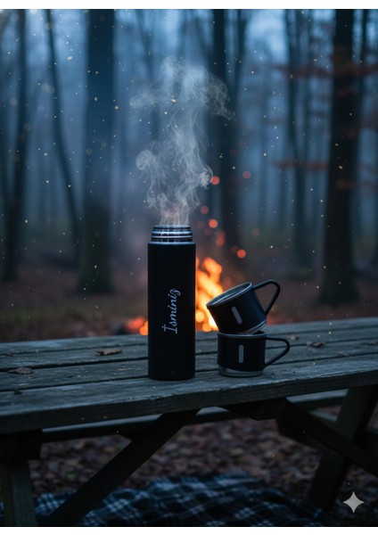 Küçük Termos 500ML 3 Bardaklı Premium Paslanmaz Çelik Kahve Çay Termosu Hediye Çantalı