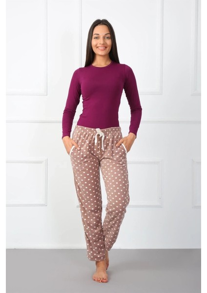 Bayan Polar Tek Alt Pijama Kahve