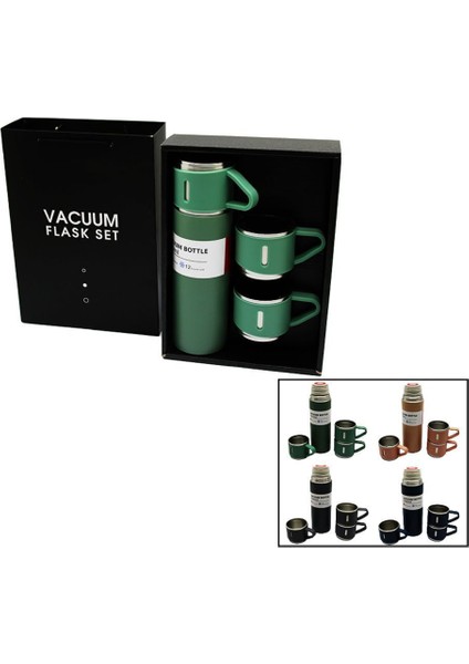Termos 3 Bardaklı Termos Yeşil >550 ml Çelik Yeşil