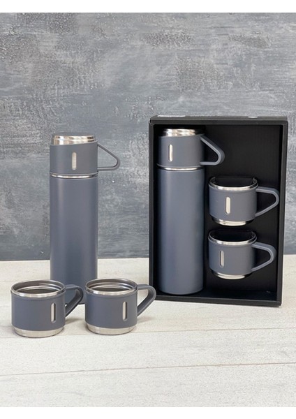 Kahve 3 Bardaklı Paslanmaz Çelik Gri