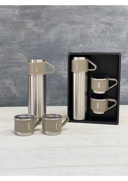 Chef Star Paslanmaz Çelik 3 Bardaklı Vakumlu Termos Set 0,50 L Içecek Paslanmaz Çelik Siyah 12 Saat