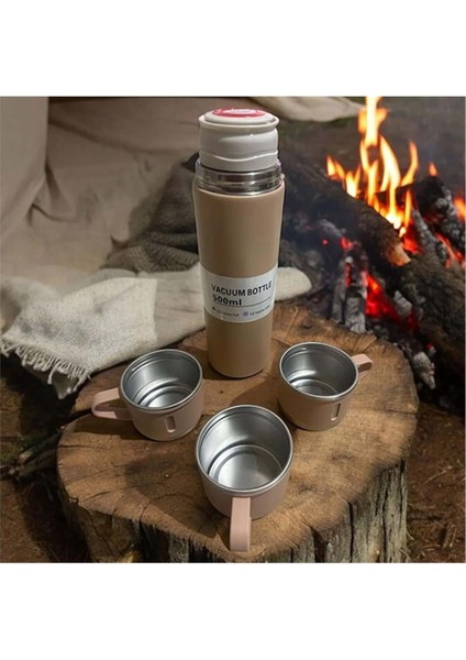 3 Bardaklı Termos 500ML Paslanmaz Çelik Sıcak Tutan Kahve Termosu Premium Çanta Hediye indirimleri