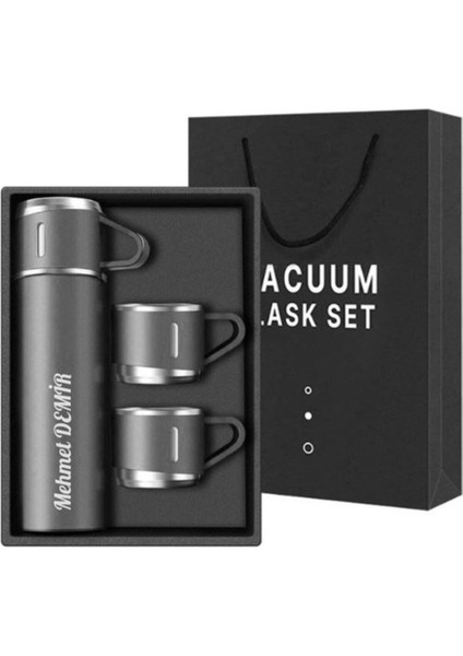 3 Bardaklı 500ML Termos Seti A+ Kalite Paslanmaz Çelik Kahve Çay Termosu Çanta Hediyeli