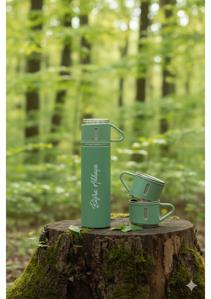 4 Renk Seçeneği 3 Bardaklı Termos Seti Vakumlu Termos Set Çanta Hediyeli 4 Adet