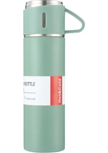 Paslanmaz Çelik 3 Bardaklı Vakumlu Termos Set 500 Ml, 12 Saate Kadar Isı Koruma Termos Siyah Çelik