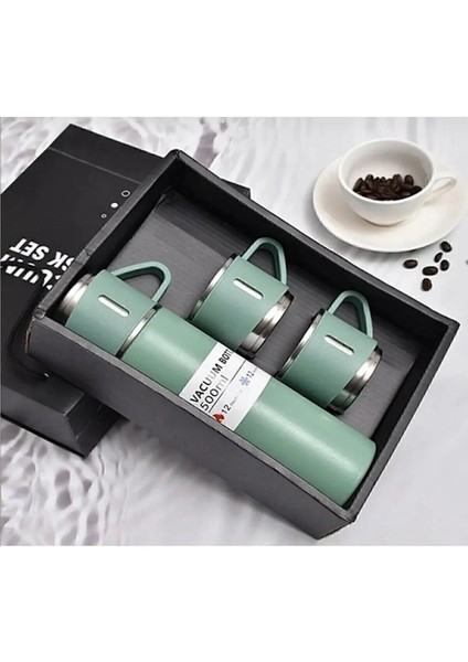 3 Bardaklı Termos, Paslanmaz Çelik Termos, Vakumlu Çanta Hediyeli Termos Içecek 500 ml Paslanmaz Çel