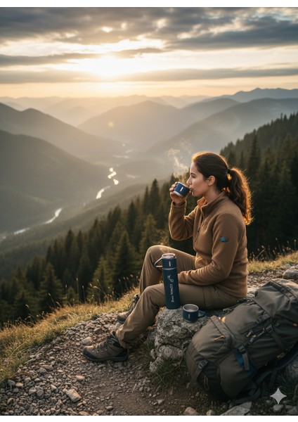 El Termosu 500ML 3 Bardaklı Set Paslanmaz Çelik Kahve Termosu A+ Kalite Hediye Çantalı