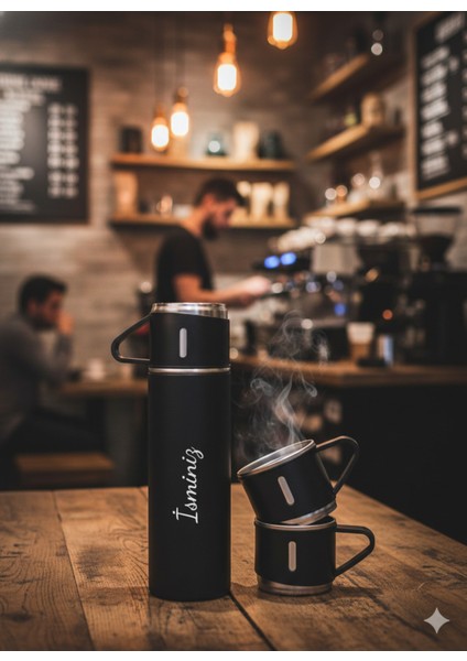 Premium 3 Bardaklı Termos 500ML Paslanmaz Çelik Kahve Termosu Sıcak Tutan Termos Çantalı