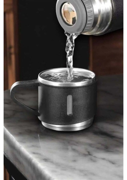 Küçük Termos 500ML 3 Bardaklı Premium Paslanmaz Çelik Kahve Çay Termosu Hediye Çantalı indirimleri