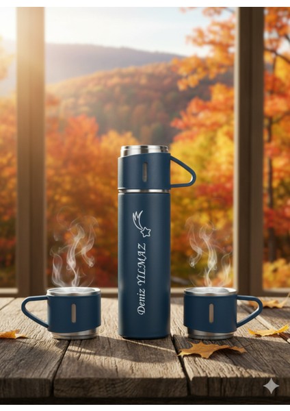 Sıcak Su Termosu 500ML 3 Bardaklı Set A+ Kalite Çelik Kahve Termosu Çantalı Hediye