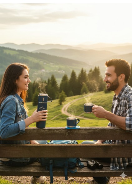 3 Bardaklı Kahve Termosu 500ML Set Paslanmaz Çelik Çay Termosu A+ Kalite Hediye Çantalı