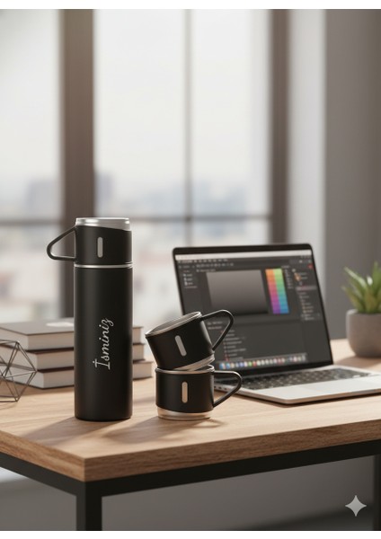 Çay Termosu 500ML 3 Bardaklı A+ Kalite Paslanmaz Çelik Kamp Termosu Hediye Çantalı