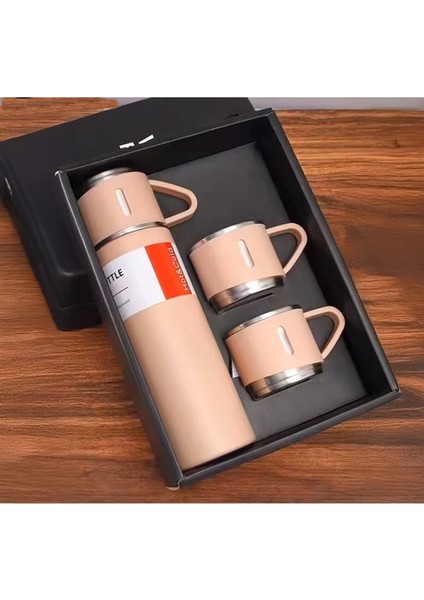 3 Bardaklı Termos 500ML Sıcak Tutan Paslanmaz Çelik Kahve Çay Termosu Çantalı Hediye