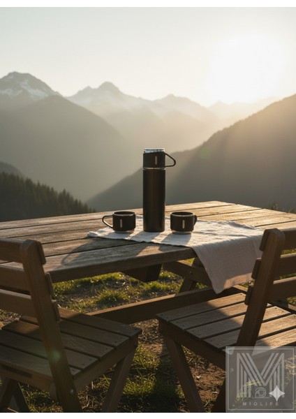 Paslanmaz Çelik Termos Pembe Renk 3 Bardaklı Termos Seti Vakumlu Termos Set Çanta Hediyeli Içecek 50