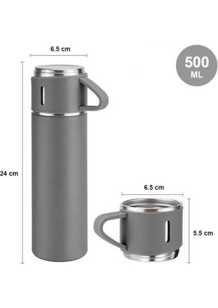 Paslanmaz Çelik Termos Siyah Renk 3 Bardaklı Termos Seti Vakumlu Termos Seti Içecek 500 ml Çelik Mav fiyatları