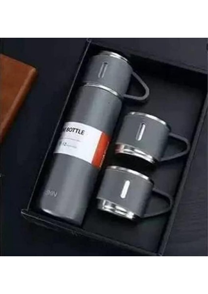 Paslanmaz Çelik Termos Siyah Renk 3 Bardaklı Termos Seti Vakumlu Termos Seti Içecek 500 ml Çelik Mav indirimleri