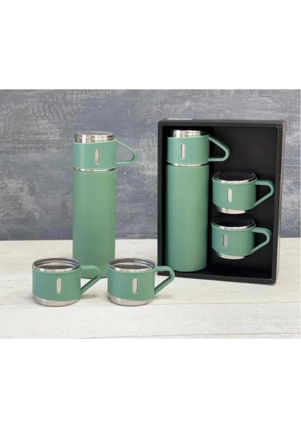 3 Bardaklı 500ML Termos Seti A+ Kalite Paslanmaz Çelik Kahve Çay Termosu Hediye Çantalı