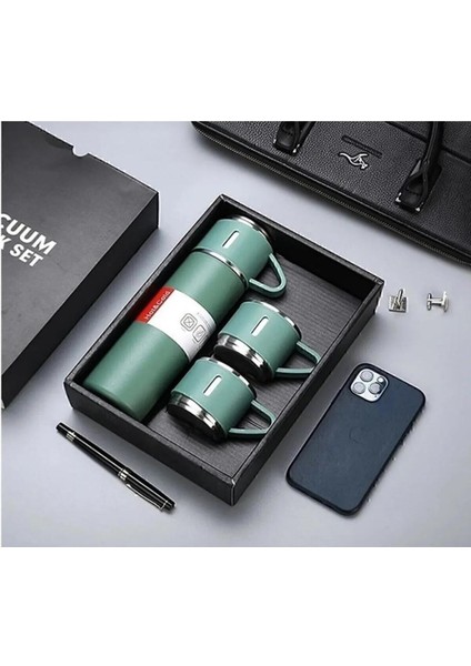 3 Bardaklı 500ML Termos Seti A+ Kalite Paslanmaz Çelik Kahve Çay Termosu Hediye Çantalı fiyatları