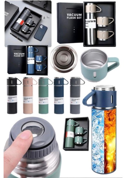 Termos Seti 500ML 3 Bardaklı A+ Kalite Paslanmaz Çelik Kahve Çay Termosu Çantalı Hediye fırsatları