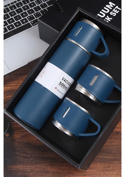 Paslanmaz Çelik Termos 3 Bardaklı Termos Seti Özel Kutulu Vakumlu Termos Set Çok Renkli Yeşil Çelik fiyatları