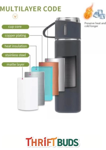 Döfier Paslanmaz Çelik Termos Sızdırmaz 3 Bardaklı Vakumlu Termos Seti 500 ml Özel Kutulu 450-550 M fırsatları