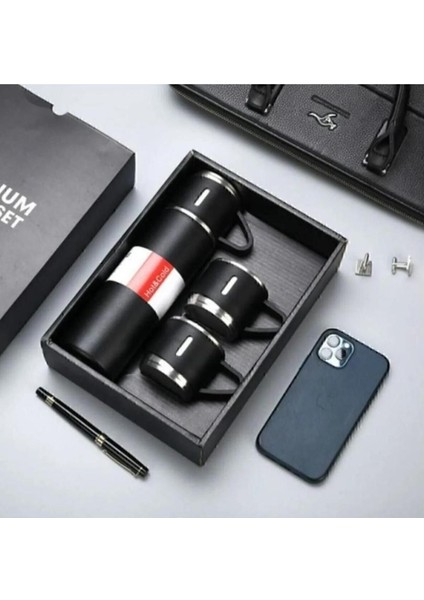 Paslanmaz Çelik Termos 3 Bardaklı Termos Seti Vakumlu Termos Set Çanta Hediyeli Içecek 500 ml Paslan fiyatları