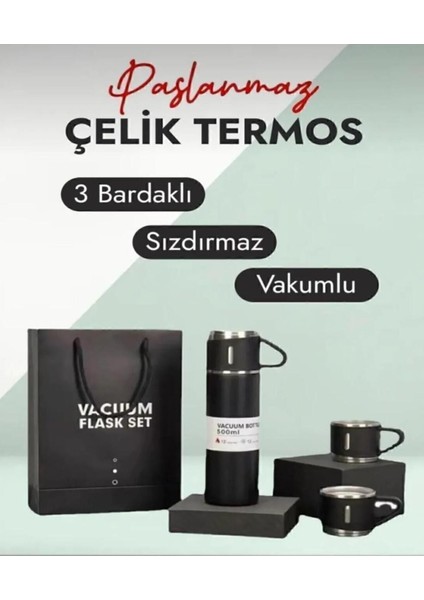Paslanmaz Çelik Termos 3 Bardaklı Termos Seti Vakumlu Termos Set Çanta Hediyeli Içecek 500 ml Paslan modelleri