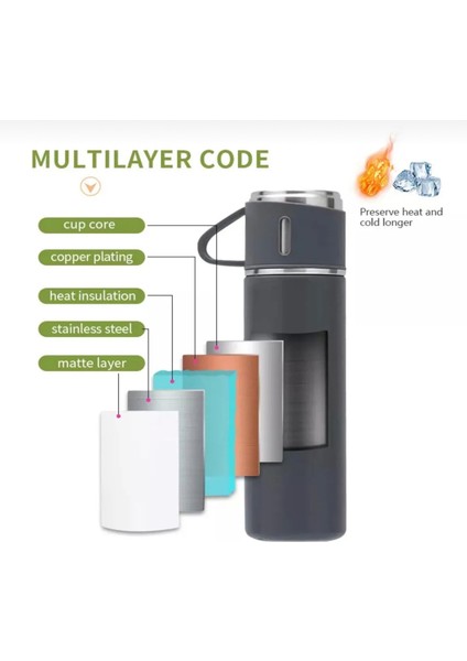 Kamp Piknik Için Ideal 3 Bardaklı 500ML Termos Sıcak ve Soğuk Tutan Kahve Çay Içecek Termosu Urzgrup fırsatları