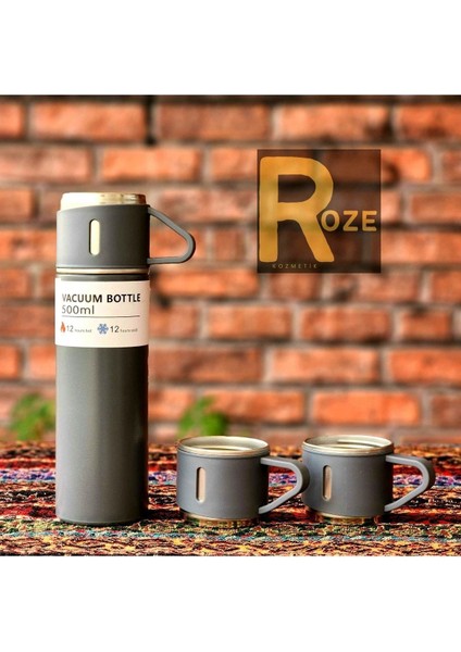 Özel Kutusunda Paslanmaz Çelik 3 Bardaklı Vakumlu Termos Seti 12 Saate Kadar Isı Koruma Kamp Piknik