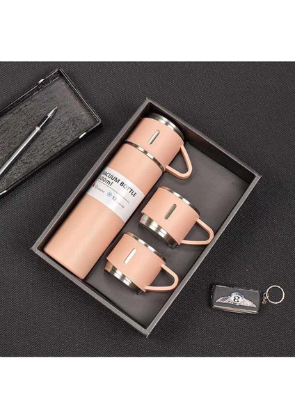 Paslanmaz Çelik 3 Bardaklı Vakumlu Termos Set 500 Ml, 12 Saate Kadar Isı Koruma Termos Içecek 500 ml