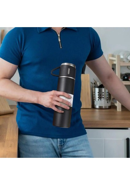Termos Suluk 500ML 3 Bardaklı Paslanmaz Çelik Kahve Çay Termosu Premium Hediye Çantalı