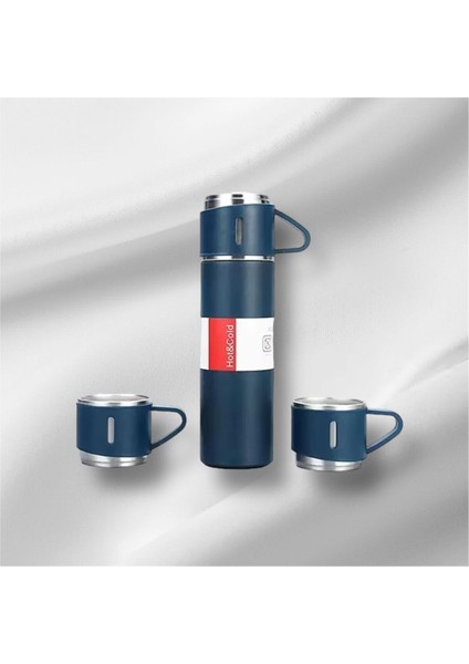 Paslanmaz Çelik 3 Bardaklı Termos Içecek 500 ml Paslanmaz Çelik Siyah 6 Saat Kutulu
