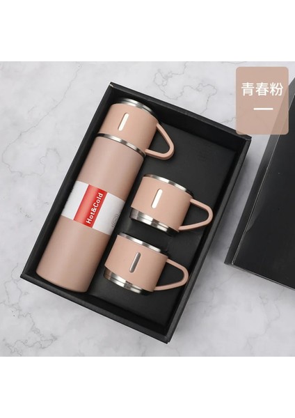 Çantalı 500ML 3 Parça Bardaklı Çelik Termos Seti (4767) - ROS4536-9749 0,89 L Çelik Çok Renkli