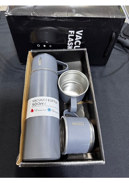 Termos Vacuum Çelik 3 Bardaklı 500 ml Içecek 12 Saat Kutulu 500 ml Çelik Gri Tr fiyatları