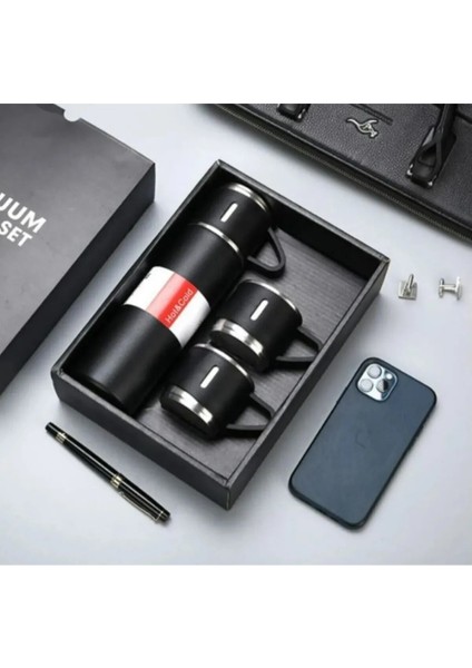 Özel Tasarım Paslanmaz Çelik 3 Bardaklı Termos Soğuk Sıcak Vakumlu Set Çanta Hediyeli 550 ml 450-550 fırsatları