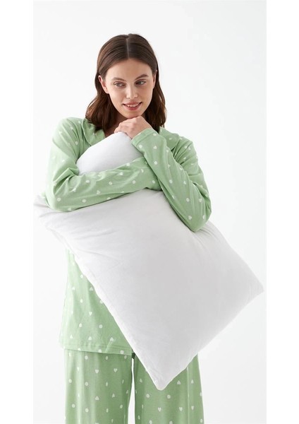 Kadın Yeşil Kalp Desenli Düğmeli Pamuklu Pijama Takımı fırsatları