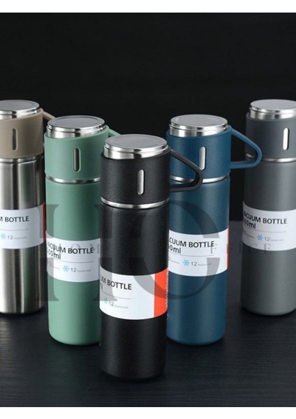 Paslanmaz Çelik Termos Renk 3 Bardaklı Termos Seti Vakumlu Termos Set Çanta Hediyeli 500 ml Çelik Si modelleri