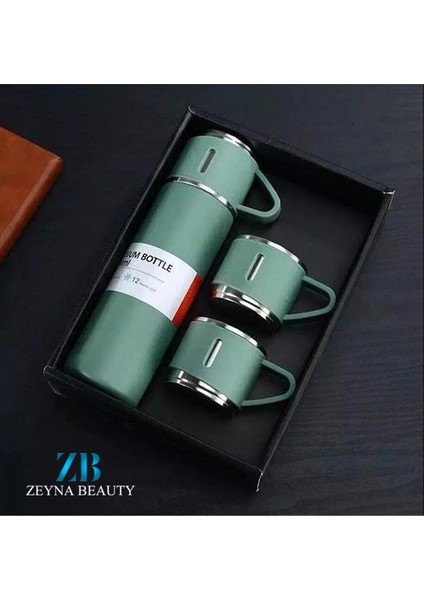 Paslanmaz Çelik Termos Siyah Renk 3 Bardaklı Termos Seti Vakumlu Termos Set >550 ml Içecek Paslanmaz fiyatları