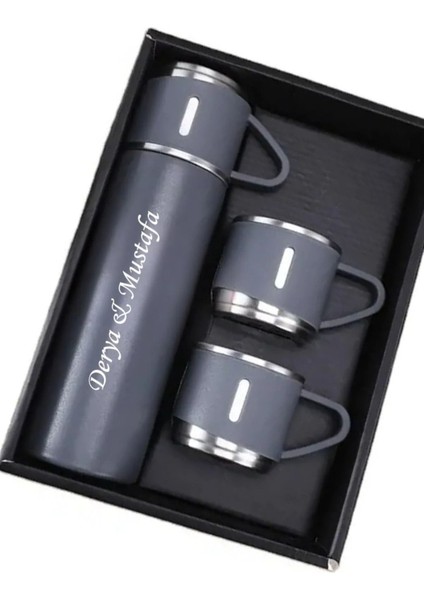 Kişiye Özel Isim ve Baskılı Logolu 3 Bardaklı Set Vakumlu Termos modelleri