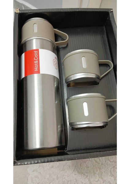 Termos 3 Bardaklı 0,50 L Içecek Krom Yeşil 5 Saat Kutulu modelleri