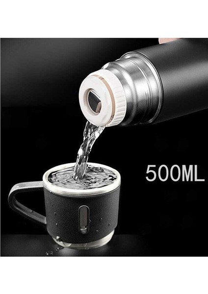 Paslanmaz Çelik Çift Katmanlı 500 ml 3 Bardaklı Set Termos Sıcak Soğuk Termos Içecek 500 ml Çelik Pe fırsatları