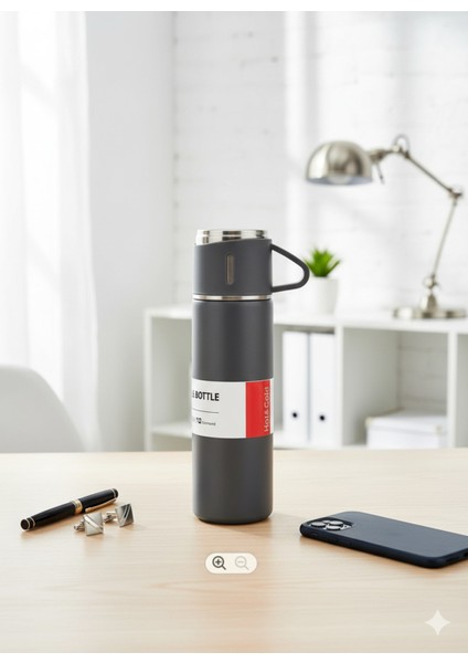 Paslanmaz Çelik Termos 3 Bardaklı Termos Seti Vakumlu Termos Set Çanta Hediyeli Içecek 500 ml Paslan