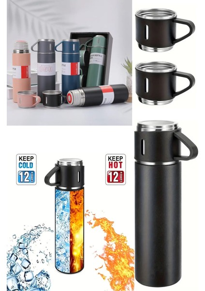 Paslanmaz Çelik Termos 3 Bardaklı Termos Seti Vakumlu Termos Set Çanta Hediyeli Içecek 500 ml Paslan modelleri